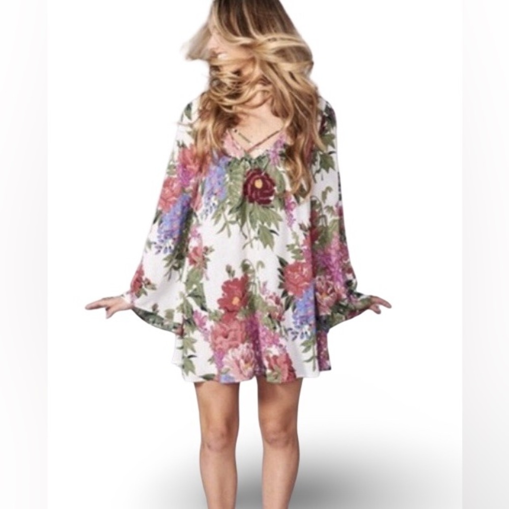 Show Me Your MuMu Joni Flow Shift Mini Dress Size Medium Boho‎ Flirty Floral Fun